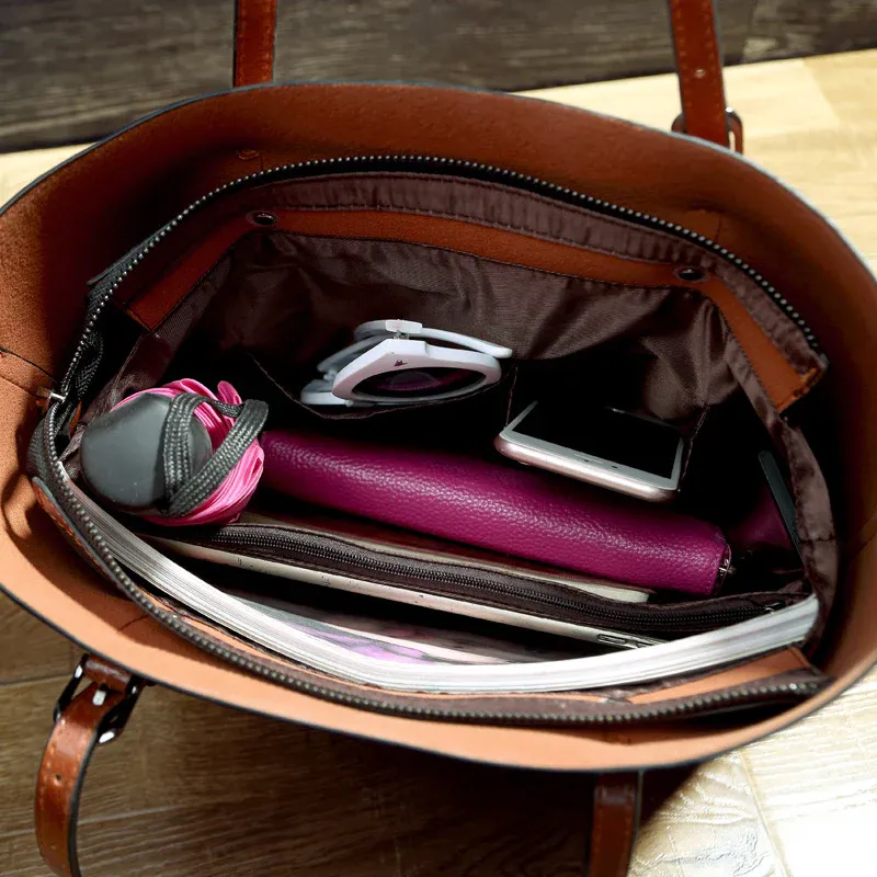 ÉléganceCuir - Sac Porté Épaule en Cuir Ciré, Style Tote Pratique – Image 2