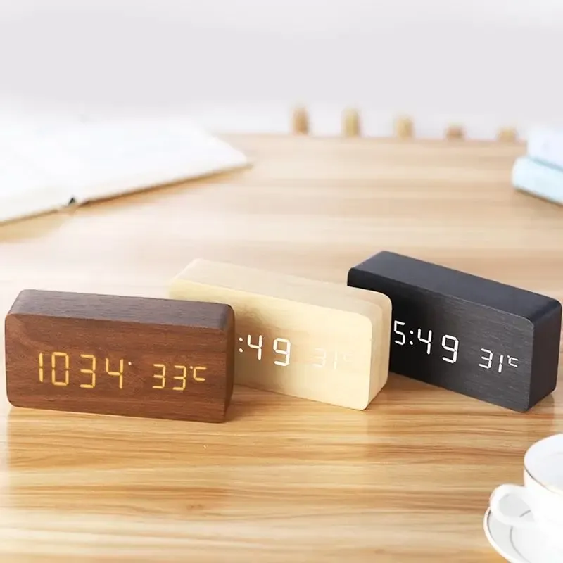 Horloge BoisÉco – Réveil Numérique en Bois avec Affichage LED